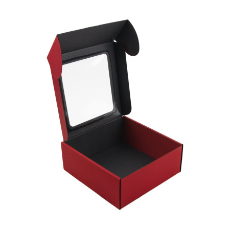 Helle rote Box mit PVC-Fenster zum Verpacken von Sauce-Gläsern