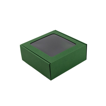 Grüne quadratische Box mit Fenster für Gläser | 185x195x75 mm