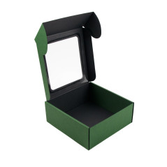 Grüne quadratische Box mit PVC-Fenster zum Verpacken von Sauce-Gläsern