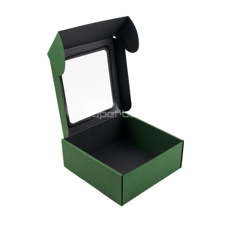 Grüne quadratische Box mit PVC-Fenster zum Verpacken von Sauce-Gläsern