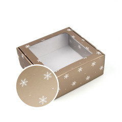 Gedämpfte goldene Geschenkbox mit Schneeflocken | 220x220x90 mm
