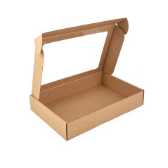 Braune Geschenkbox mit PVC-Fenster, 5 cm hoch