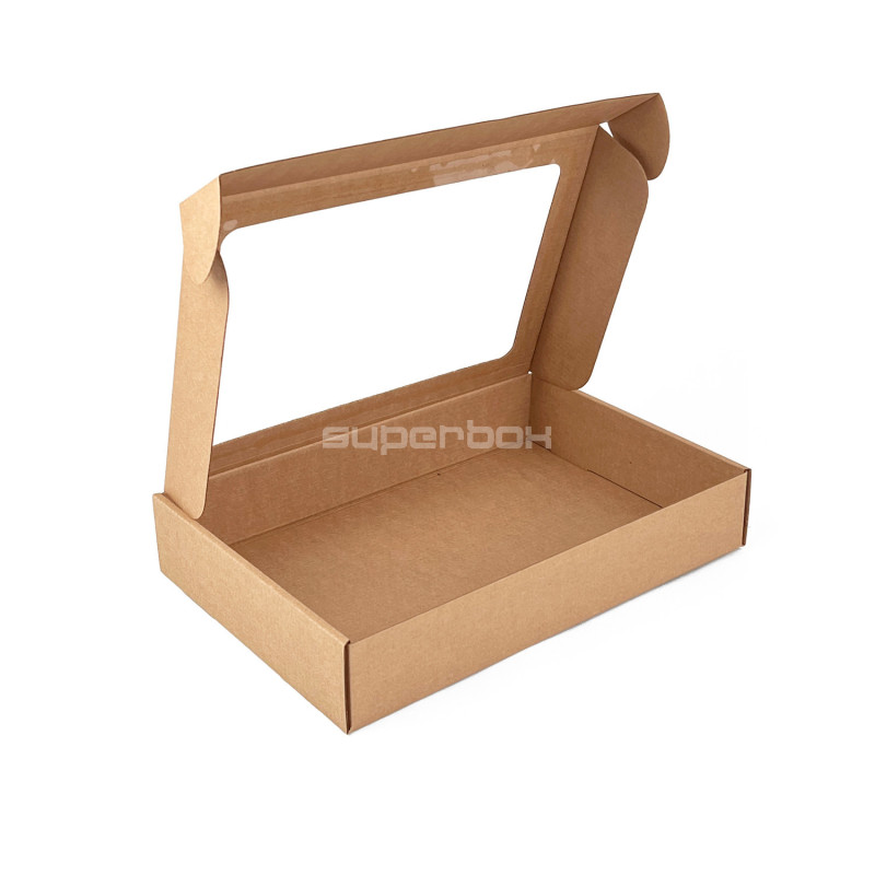 Braune Geschenkbox mit PVC-Fenster, 5 cm hoch