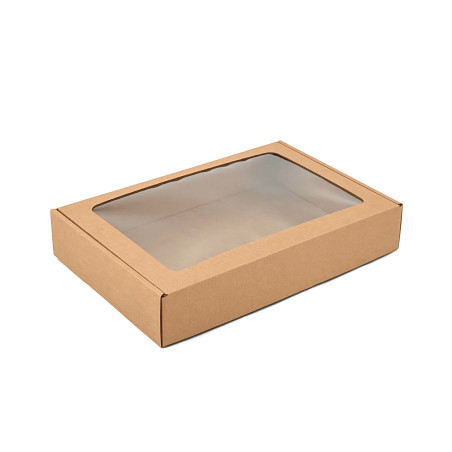 Braune Geschenkbox mit PVC-Fenster 5 cm hoch | 280x190x50 mm