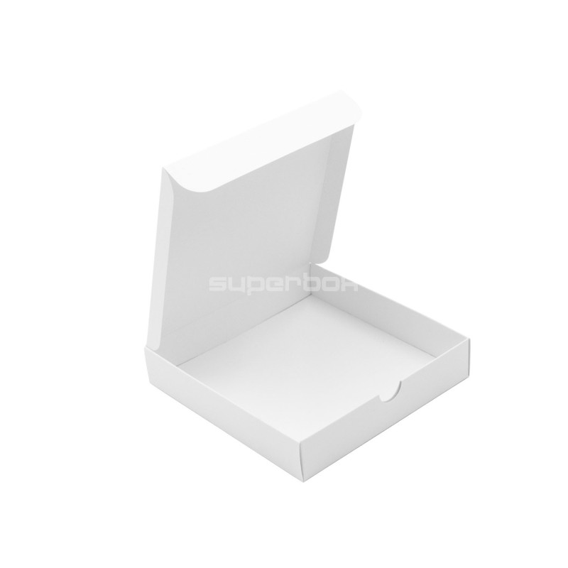 Weiße quadratische Box mit eingelassenem Kartondeckel