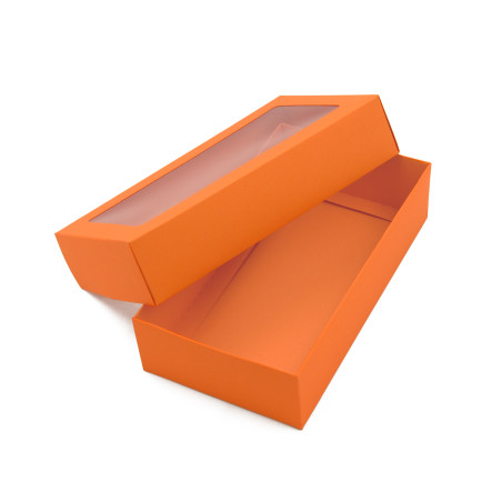 Orangene zweiteilige Karton-Geschenkbox mit Fenster