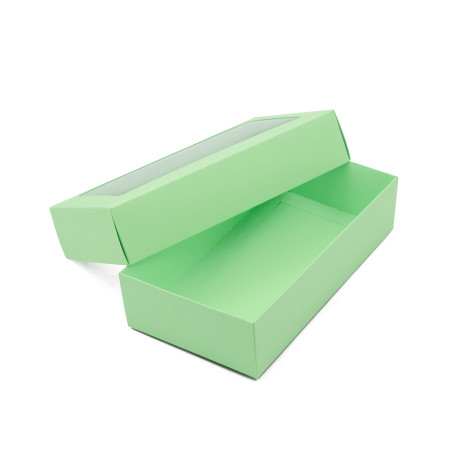 Hellgrüne zweiteilige Karton-Geschenkbox mit Fenster
