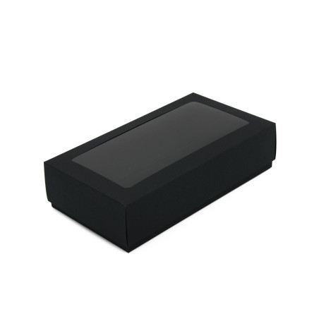 Schwarze Geschenkbox mit Fenster für Macarons | 200x110x50 mm