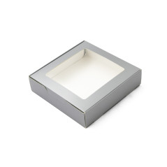 Silberne Süßwarenbox mit Fenster | 145x150x35 mm | Superbox