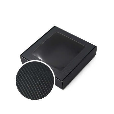Schwarze Geschenkbox mit Linien und Fenster | 145x150x35 mm | Superbox