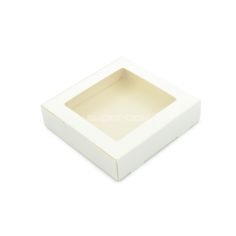 Weiße Süßwarenbox mit Fenster | 145x150x35 mm | Superbox