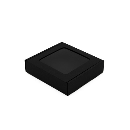 Schwarze Quadratische Mini-Box mit Fenster | 120x120x30 mm | Superbox