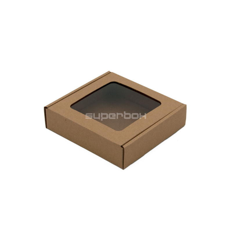 Braune Quadratische Box mit Klarem Fenster | 120x120x30 mm | Superbox