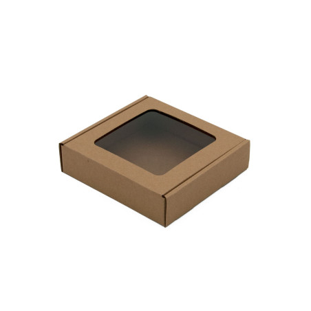 Braune Quadratische Box mit Klarem Fenster | 120x120x30 mm | Superbox